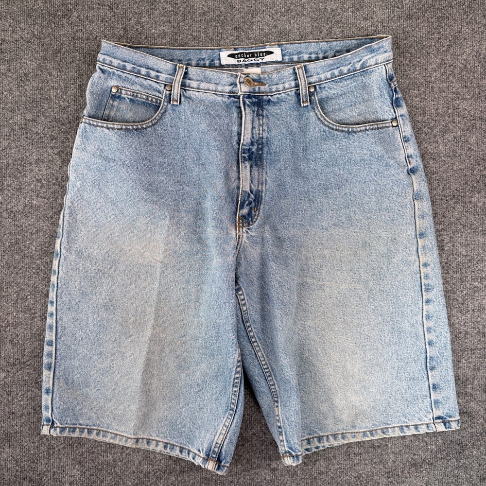 Vintage Anchor Blue Baggy Shorts Mens 36 Blue Denim Jean Jorts Grunge Y2K